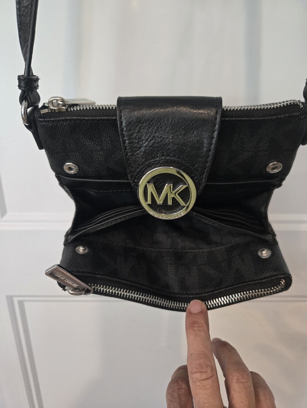 Michael Kors Black and Gunmetal Signature MK Crossbody Bag - Picture 5 of 7
